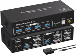 VPFET 4K120Hz Displayport KVM Switch 2 PC 2 monitori 8K60Hz Dual Monitor DP 1.4 l&uuml;litid 2 arvutile osad 4 USB 3.0 seadet koos 2 USB 3.0 kaabli ja lauaarvuti kontrolleriga