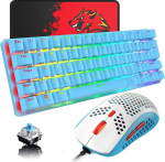 UK paigutusega mehaaniline m&auml;nguklaviatuur RGB 14 taustavalgustuse efekti Mini 62 klahvi C-t&uuml;&uuml;pi kaabel + kerge RGB 6400DPI Honeycomb hiir + hiirepad, mis &uuml;hildub PS4, Xbox, PC, s&uuml;learvuti, MAC-iga