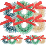 TOYANDONA Mini-Weihnachtskr&auml;nze aus Sisal, H&auml;ngedekoration mit Schleifen, verschiedene Farben f&uuml;r Urlaub, Party, Hochzeit, Dekoration, 12 St&uuml;ck