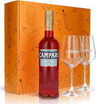 Sipply kinkekomplekt 3 t&uuml;kki koos 2 Amalfi pritsiklaasi ja 1 pudel Campari lik&ouml;&ouml;ri 0,7 l 25% vol. | koos kinkekarbiga: Apelsin | Kingitus naistele meestele isale s&otilde;brannale j&otilde;uludeks lihav&otilde;ttep&uuml;hadeks