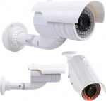 O&W Security 2 x Dummy Camera Fake Surveillance Camera with Lens with Flashing LED, Waterproof, Indoor and Outdoor Use