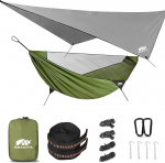 MIKKUPPA H&auml;ngematte Outdoor mit Moskitonetz Regenschutz 350kg Belastbarkeit 290x155cm aus 210T Fallschirm Nylon inklusive Aluminium Heringe Seile Baumgurte f&uuml;r Trekking Reise Garten