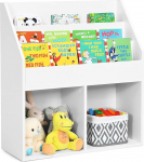 COSTWAY puidust raamaturiiul lastele, m&auml;nguasjade riiul 3-korruselise sektsiooniga ja 2 riiuliga, 2-in-1 laste riiul, hoiuriiul lastetuppa, m&auml;ngutuppa, valge, 70 x 30 x 80 cm.