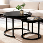 &Uuml;mmargune kohvilaud 2-st, musta metallist raamiga elutoa laud, k&uuml;ljelaua komplekt, sileda puidu v&auml;limusega kohvilaud, diivanilaud elutuppa, magamistuppa ja kontorisse, must