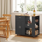 K&ouml;&ouml;gikapp t&ouml;&ouml;tasapinnaga, Sideboard, lahtise riiuli ja sahtlitega hoiukapp, ratastega sideboard, k&ouml;&ouml;ki, s&ouml;&ouml;gituppa, elutuppa, 46 x 102 x 92 cm, must