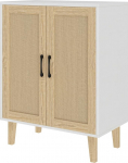 Panana Buffet Cabinet Sideboard rottingist kaunistatud ustega K&ouml;&ouml;gi hoiukapp Aktsent kapp (valge)