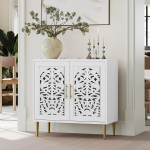 ARTPOWER aktsent kabinet 2 uksega, Vintage &otilde;&otilde;nes nikerdatud buffet kabinet, Sideboards ja buffetid koos hoiuruumiga Credenza elutuppa, k&ouml;&ouml;ki, s&ouml;&ouml;gituppa, sissep&auml;&auml;s, koridor, valge