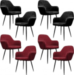 ECD Germany 8 s&ouml;&ouml;gitooli komplekt koos selja- ja k&auml;etoega, 4 x must / 4 x bordeaux, sametist iste, metalljalad, k&ouml;&ouml;gitoolid, elutoa tool, polsterdatud tool, disaintool, disaintool