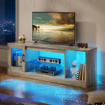YITAHOME 148 cm TV-kapp kuni 65-tollise teleri jaoks 7 RGB LED 22 režiimiga valgustusega TV m&auml;ngude meelelahutuskeskus, TV Lowboard reguleeritavate klaasriiulitega stendiga elutuppa, magamistuppa, magamistuppa