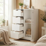 FurnitureR sahtlikapp valge, 4 sahtli ja kapiga, MDF hoiukapp reguleeritavate riiulitega, sahtlikapp elutuppa, magamistuppa, esikusse, kontorisse, 55 x 30 x 82 cm.