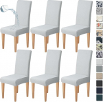 Dioxide Stuhlhussen 6er Set Premium Wasserdicht Hussen f&uuml;r St&uuml;hle, Stretch Hohen Zur&uuml;ck Stuhlbez&uuml;ge Slipcover F&uuml;r Esszimmer, Abnehmbaren Stuhl Schutz F&uuml;r Bankett, K&uuml;che, Party (Light Grey, 6PC)
