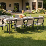 Dmora - Roma aialaua, ristk&uuml;likukujuline pikendatav s&ouml;&ouml;gilaua riiul, pikendatav aialaua rotangi v&auml;limusega, 100% Made in Italy, 150/220 x 90 x 72 cm, pruun