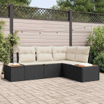 Modulares Outdoor-Sofa-Set 4 St&uuml;cke in Schwarz Creme aus Polyrattan mit Kissen f&uuml;r den Garten
