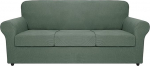 Stretch-Jacquard-Sofabezug Mit Kissenbez&uuml;gen, Rutschfester, Elastischer M&ouml;belschutz for 3-Sitzer-Couch(Green,Sofa(71-91in))
