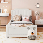 Gecheer Kinderbett 90x200 cm Polsterbett mit R&uuml;ckenlehne und Armlehne Schlafsofa Multifunktionsbett Flanellstoff Lattenrost f&uuml;r Jugendzimmer G&auml;stezimmer Eltern-Kind Schlafm&ouml;bel