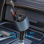4-in-1 sisset&otilde;mmatav autolaadija, kiire auto mobiiltelefoni laadija koos 69 W sisset&otilde;mmatava kaabli ja 2 USB-pordi autolaadija adapteriga, mis &uuml;hildub telefoniga 15/14/13/12 Pro Max XR, iPad
