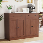 holzart 49" Brown Buffet Cabinet with Doors & Drawers, Modern Kitchen Storage Sideboard, Coffee Bar Console for Dining Room, Living Room, Entryway
