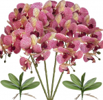 FagusHome 32-tollised kunstlikud Phalaenopsis lilled, 4 t&uuml;kki koos 2 kimpudega kunstlike orhideelillede varrega taimed v&otilde;ltsitud liblikad Phalaenopsis peo kaunistamiseks (lilla &otilde;un)