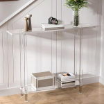 Schmaler Acryl-Konsolentisch f&uuml;r Den Eingangsbereich, Moderner, Transparenter 2-st&ouml;ckiger Beistelltisch mit Quadratischen Beinen, Console Table f&uuml;r Sofa, Diele, Flur