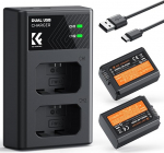 NP-FW50 K&F Concept Camera Battery Charger, 1100 mAh Battery 2 Pack Charging Set for Sony ZV-E10 A6000, A6500, A6300, A6400, A7, A7II, A7RII, A7SII, A7S, A7S2, A7R, A7R2, A55, A5100 A50000 A3000, A55,