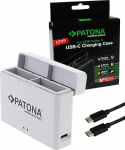 PATONA Premium Dual Charging Box for DJI Osmo Action 3 4 5 - akulaadija USB-C pordi ja laadimisoleku indikaatoriga - 2 x BCX202 akule, turvaline laadimine t&auml;nu MCU s&uuml;steemile, sisaldab USB-C kaablit.