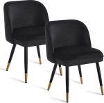 2 s&ouml;&ouml;gitooli komplekt vedrustatud istmega, sametkattega ja ergonoomilise seljatoega - polsterdatud toolid tugevate metalljalgadega, must/kuldne, kandev&otilde;ime kuni 150 kg (must, 2 tk).