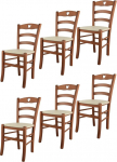 Tommychairs - komplekt 6 Cuore tooli k&ouml;&ouml;gi ja s&ouml;&ouml;gitoa jaoks, vastupidav struktuur lakitud p&ouml;&ouml;gipuidust kirsipuust ja polsterdatud iste kaetud kunstnahaga elevandiluu v&auml;rvi