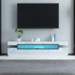 Senvoziii TV Lowboard 160 cm valge k&otilde;rgl&auml;ikega TV-kapp LED-valgustusega kuni 65-70-tollise teleri jaoks, kaasaegne TV-laud 3 sahtliga, disain-servituut ja meediam&ouml;&ouml;bel