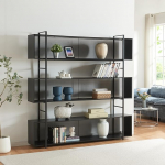 [en.casa] Randaberg raamaturiiul avatud raamaturiiul 3 riiuliga 180 x 180 x 33 cm elutuba hoiuruum metallraamiga seisev riiul mustana