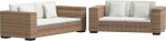 Rattan Diivan Set mit Kissen, 2-Sitzer und 3-Sitzer Echtes Rattan Couch Set Wohnzimmer mit abnehmbaren Bez&uuml;gen, Stabiler Holzrahmen, 5 Sitzkissen, 4 R&uuml;ckenpolster und 4 Kissen, max.