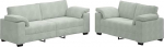 2-teiliges Samt Sofa-Set mit Kissen in Hellgrau, weicher Samtstoff mit Holz- und Metallrahmen, breite Armlehnen, dick gepolsterte Sitzfl&auml;che und R&uuml;ckenlehne f&uuml;r hohen Komfort,