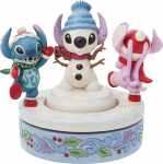 Enesco Jim Shore 6013061 Disney Traditions Stitch & Angel Building A Snowman Rotating 6"
