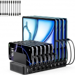 USB C laadimisjaam mitu, 10-pordiline 100W laadimisadapter, reguleeritava eemaldatava eraldajaga, USB-C toiteallikas, &uuml;hildub iPhone'i/Samsung/Google/Tabletid/USB-seadmetega (koos 10 laadimiskaabliga)