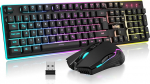 RedThunder K10 traadita m&auml;nguklaviatuuri ja hiire komplekt, QWERTZ DE paigutus, 3000 mA aku ja 3200 DPI m&auml;ngijatele (must)