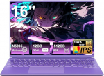 Gaming Laptop 16-tolline Win11 12 + 512GB SSD toetus 2TB (HDD-2TB) 1920 x 1200 s&uuml;learvuti 4-tuumaline Celeron N5095 (kuni 2,9 GHz) S&uuml;learvuti koos numbriga Klaviatuur WiFi Mini HDMI Saksa klaviatuuri kate Lilla