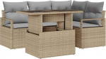 Rantry 5-teiliges Garten-Sofa-Set mit Kissen Beige Poly-Rattan Gartenlounge Model3348816