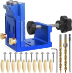 M&ouml;&ouml;bli ehituse kaldpuurimismall, Pocket Hole Jig Set, kaldpuurimismall koos 2 t&uuml;ki puurimise kaldpuuriseadmega, kruvid ja tarvikud puidut&ouml;&ouml;tlemisele, m&ouml;&ouml;bel