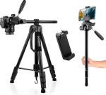MOJOGEAR 70.9" 3 in 1 statiiv: Statiiv, monopood ja horisontaalne k&auml;epide &uuml;lalt pildistamiseks - koos telefonihoidja ja kandekotiga - suur statiiv nutitelefonile, telefonile ja kaamerale