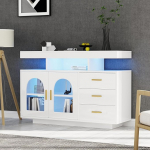 soges LED Sideboard Buffet kapp, suur kohvibaar kapp, sahtlikapp, k&otilde;rgl&auml;ikega k&ouml;&ouml;gikapp 16 v&auml;rvilise valgustiga elutuppa, s&ouml;&ouml;gituppa (valge)
