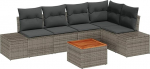 Rantry 6-teiliges Garten Sofa Set mit Kissen Grau Poly Rattan Akazie Gartenlounge Model3356627