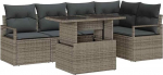 Rantry 6-teilige Garten Sofa Set mit Kissen Grau Poly Rattan, 2-Sitzer Garten Sofa mit Stauraum & Kissen Grau Poly Rattan Gartenlounge Model3357562