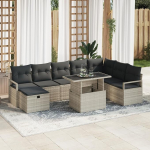 Rantry 9-teilige Garten-Sofa-Set mit Kissen Hellgrau Poly-Rattan Gartenlounge Model3361151