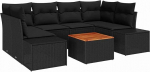 Rantry 7-teiliges Garten Sofa Set mit Kissen Schwarz Poly Rattan Akazie Gartenlounge Model3347912