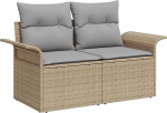 5-teilige Garten Sofa Set mit Kissen Beige Poly Rattan Akazie, 2-Sitzer Garten Sofa mit Stauraum & Kissen Beige Poly Rattan Gartenlounge Model3355928