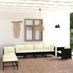 Set Schlafsofa, 8-teiliges Gartensofa-Set mit Kissen aus Polyrattan, schwarz, Set Schlafsofa, Wohnzimmer, Sofa, Garten, modernes Sofaset f&uuml;r den Au&szlig;enbereich, M&ouml;bel