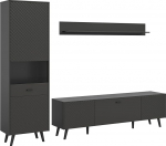 furnling Linia Living Room Set 3-Piece Lowboard, Display Cabinet, Wall Shelf, Chequered Look, Matt Grey
