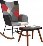 vidaXL Rocking Chair with Stool, Swing Chair with Armrest, Rocking Chair, Relaxing Chair, Living Room, Relaxing Chair, Swing Chair, Patchwork Fabric