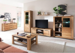 Living Room Furniture Set Partially Solid Oak 6 Pieces 1 Display Cabinet 1 Wall Shelf 1 Lowboard 1 Highboard 1 Coffee Table 1 Sideboard with Lighting