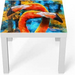 DEQORI klaasist laud | Valge v&auml;ike 55 x 55 cm | Flamingode disain | Ebatavaline klaasist k&uuml;ljelaud | K&otilde;rgl&auml;ikega kohvilaud elutuppa | Moodne disainiga diivanilaud