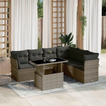 Set Schlafsofa, 7-teiliges Gartenm&ouml;bel-Set mit grauen Kissen aus Polyrattan, Sofa f&uuml;r Wohnzimmer, Gartensofa, modernes Sofaset f&uuml;r den Au&szlig;enbereich, M&ouml;bel Modell 3266610
